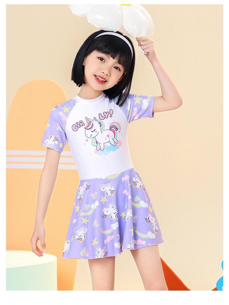 2024 Девочки Цельный Купальник-Юбка - Летняя Купальная Одежда для Детей в Размерах S, M и L