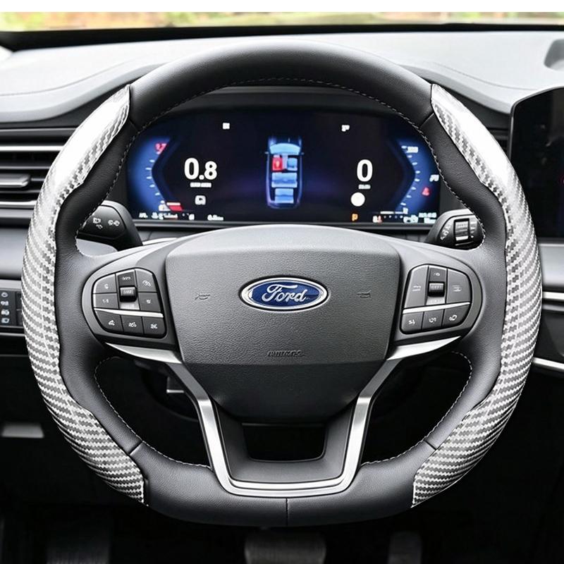For Ford Breathable Hole Leather Steering Wheel Cover Segmented Quick Release Non-Slip Durable