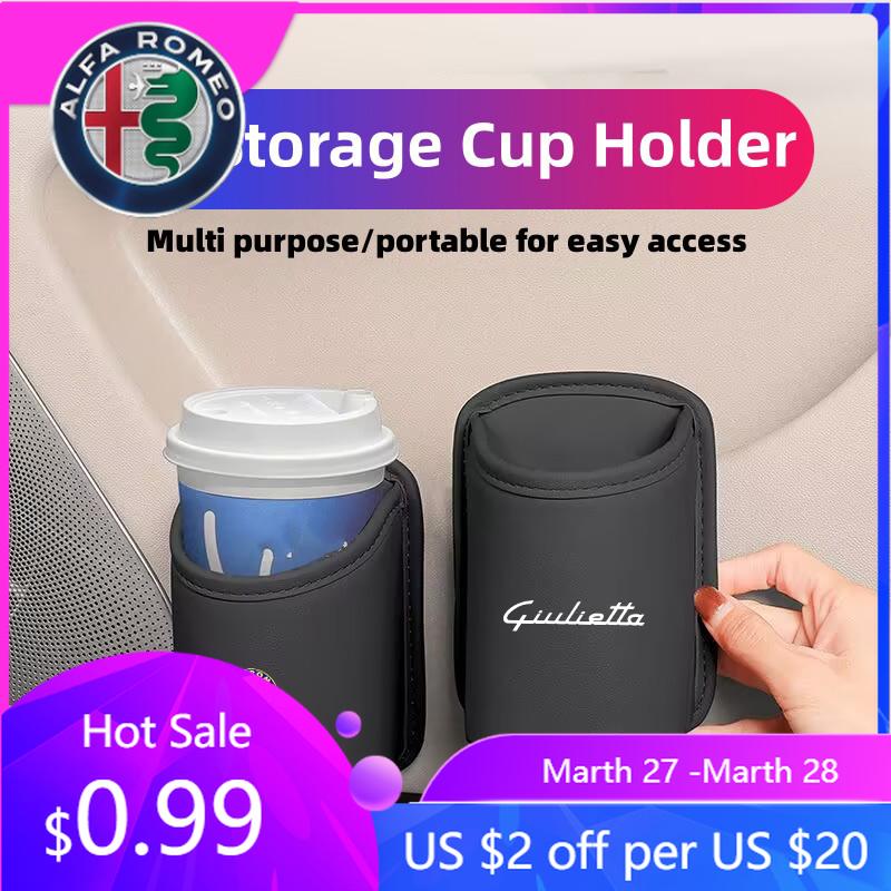 BBDK7 For Alfa Romeo Leather Car Door Side Cup Holder Drink Phone Storage Box Auto Interior Accessories For Alfa Romeo Giulietta 940 2