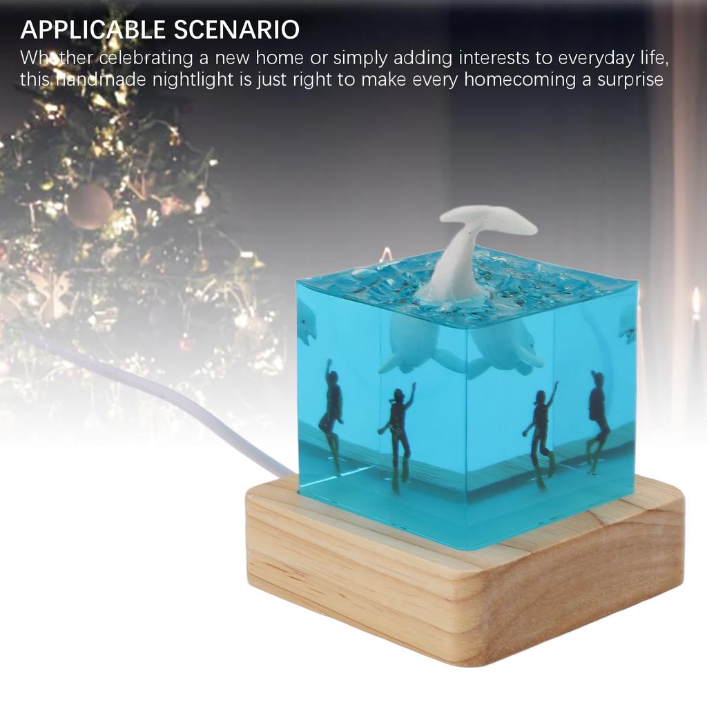 Ночник «Белый кит» ручной работы, ночная лампа «Водолаз», лампа для глубоководья с USB, дубовая подставка, RGB, прикроватная тумбочка, домашний декор