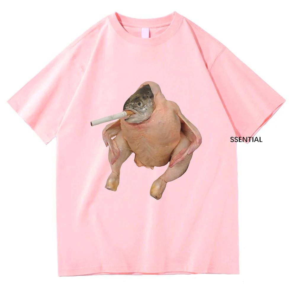 Fish Face Chicken Smoking A Cigarette Meme Tshirt Funny/WoClothing Harajuku T-shirt Unisex Cotton Tops Graphic T Shirts