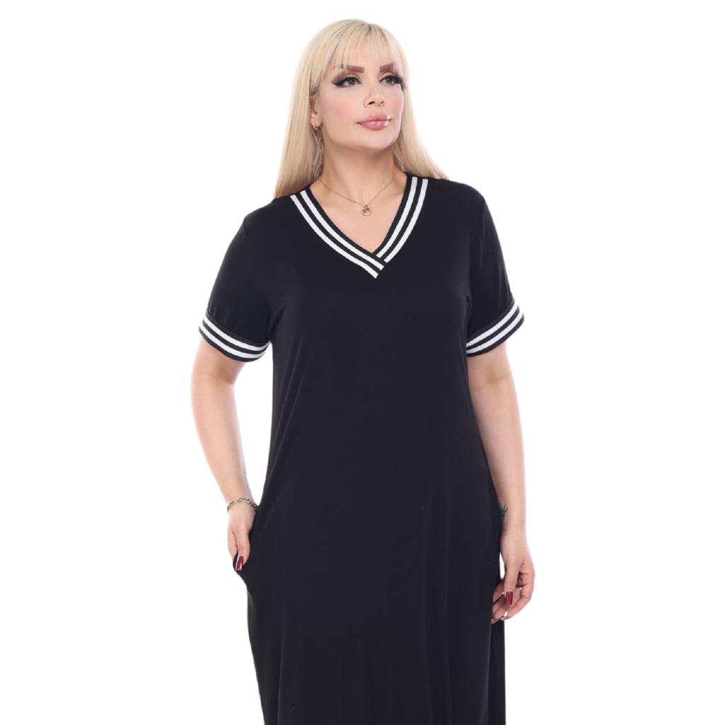 Women's Plus Size Short Sleeve Black V-neck Viscose Dress