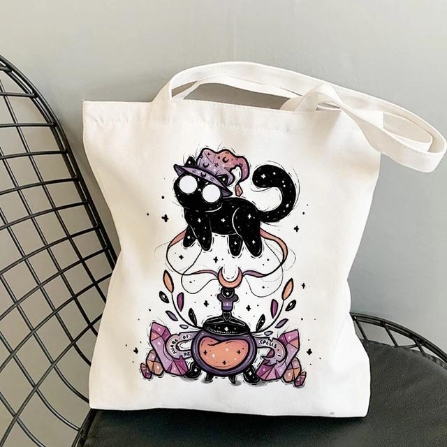 Cat Shopping Canvas Womens Bag Casual Large Capacity Shoulder Bags Reusable Shopper Tote Bags Fashion Harajuku Ulzzang Handbags