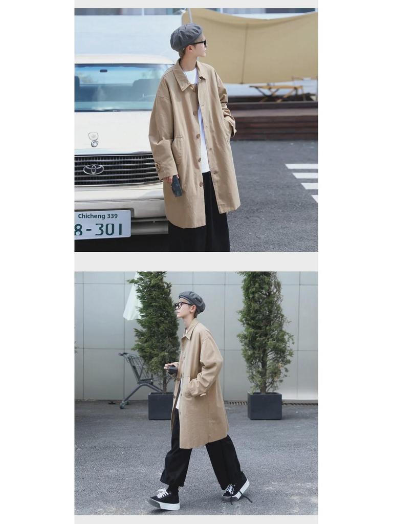 Мужская модная повседневная куртка-ветровка - весна/осень, средней длины, в гонконгском/японском/корейском стиле, спортивная, элегантная, свободного кроя.