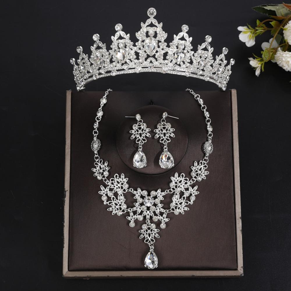 Shiny Bridal Jewelry Sets Baroque Style Crystal Headdress Rhinestone Bridal Crown Princess