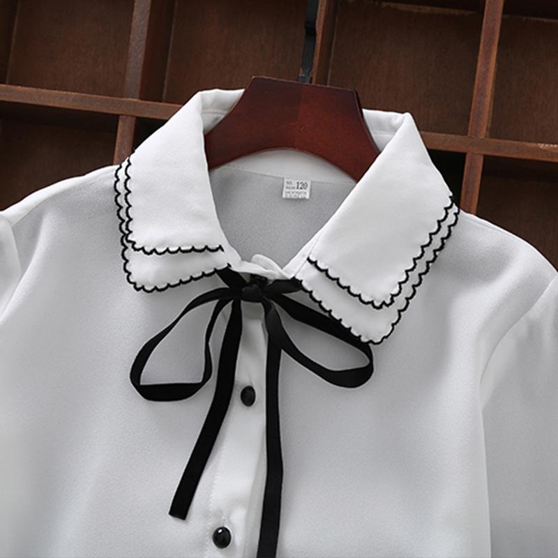Рубашки для девочек, хлопковая повседневная детская одежда, белые блузки для девочек, рубашки с длинными рукавами для девочек, осенне-весенняя детская одежда