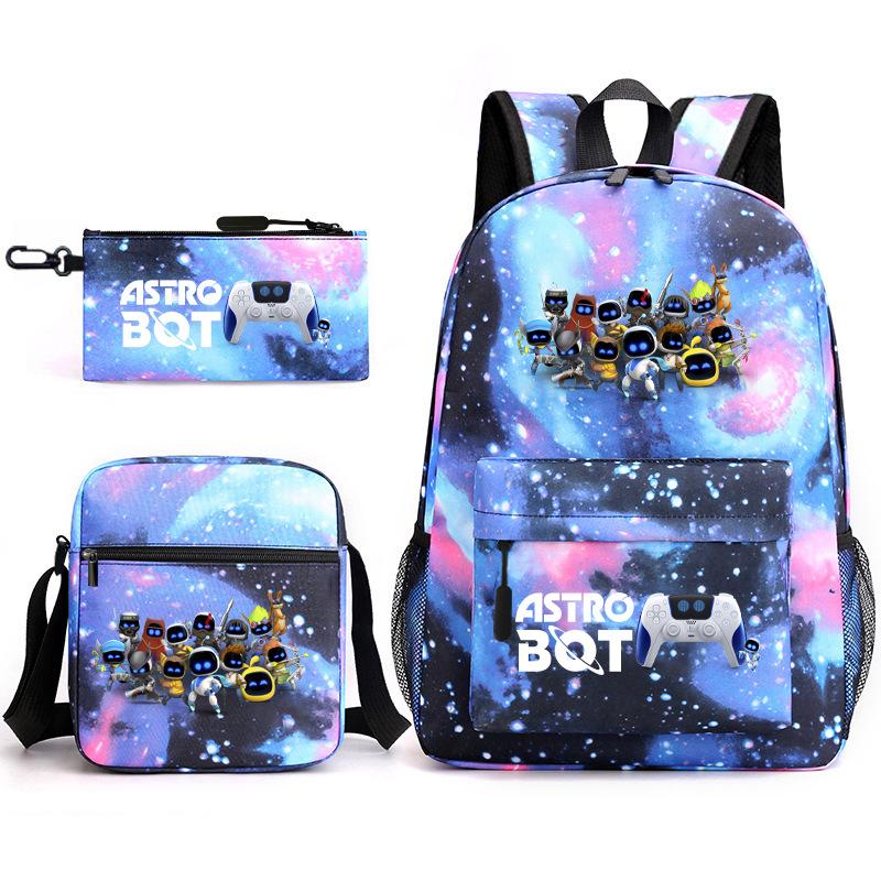 Teen Schoolbag, Universe Robot, Primary School Student Starry Sky Personality Heat Transfer Backpack Three-piece Set