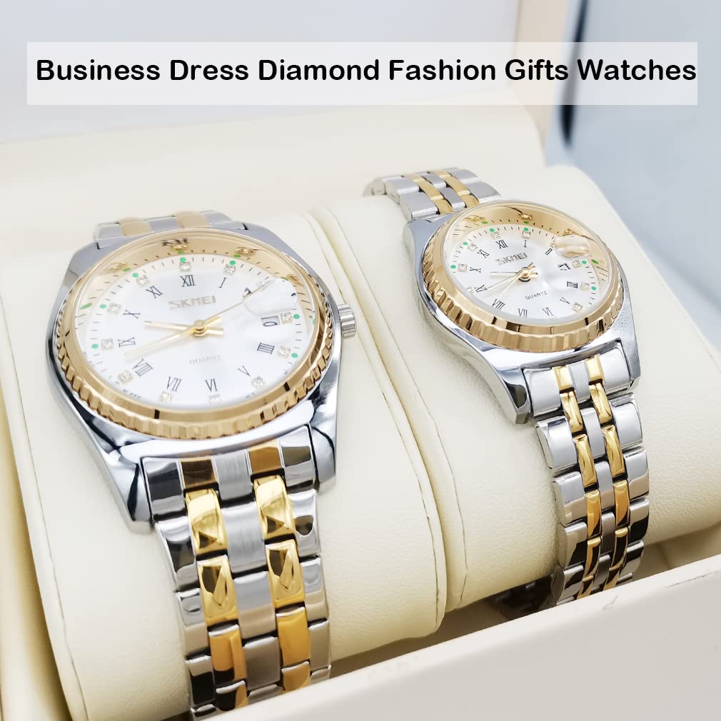 Пара часов Пара популярных парных часов Мужские Женские парные часы Набор наручных часов Классические золотые серебряные часы из нержавеющей стали Водонепроницаемые роскошные на подарок на свадьбу