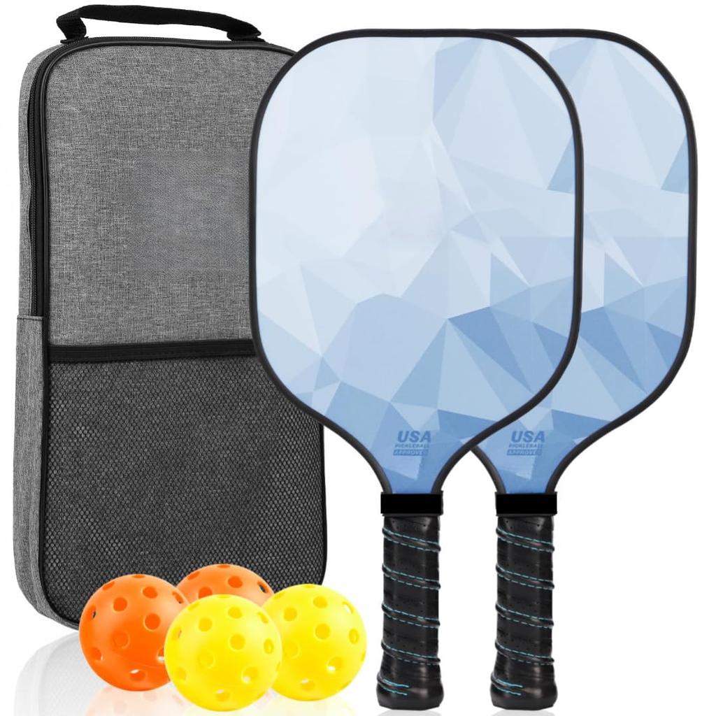 Pickleball Paddles Set of 2 Lightweight Fiberglass Rackets with Honeycomb 4 Pickleballs and Portable Carry Great for Beginners and Gifts Core,