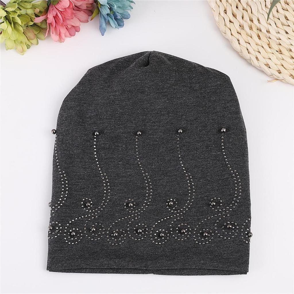 Женский весенне-осенний двухслойный хлопковый пуловер с жемчугом, теплый пуловер с тонким ворсом, теплая лунная шапка