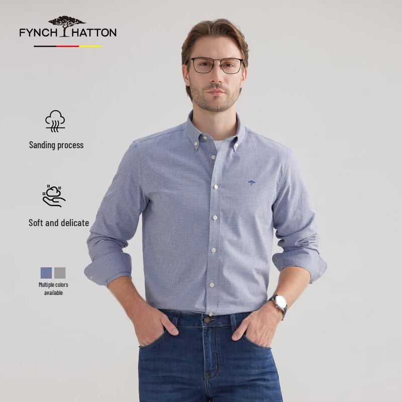 Мужская повседневная рубашка FYNCH-HATTON из байки в клетку с длинным рукавом
