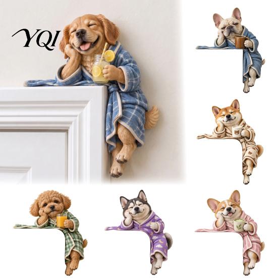 Unique Gift for Animal Lovers 2D French Bulldog Door Topper Decor, Cute Corner Sitter, Resin Frame Ornament Dog Figurine Wall Home Pet Lover Decor