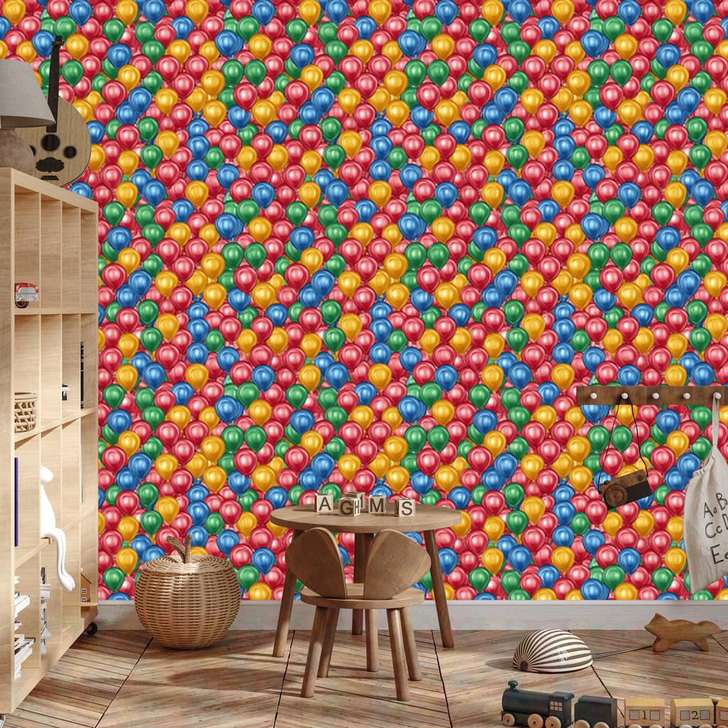 Wallpaper Birthday Balloons Red and Gold for Living Room and Bedroom 50x1000