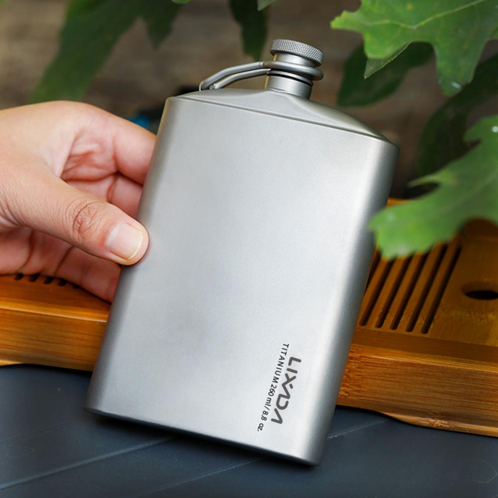 Lixada 260ml Leakproof Titanium Flask Alcohol Whisky Wine Flask with Cup Set for Outdoor Camping Backpacking Travel