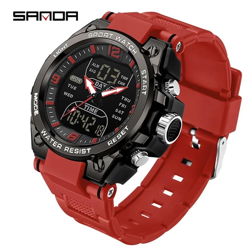 SANDA SD6252 Top Luxury Watches Men Military Army Mens Watch Waterproof Sport Wristwatch Dual Display Watch