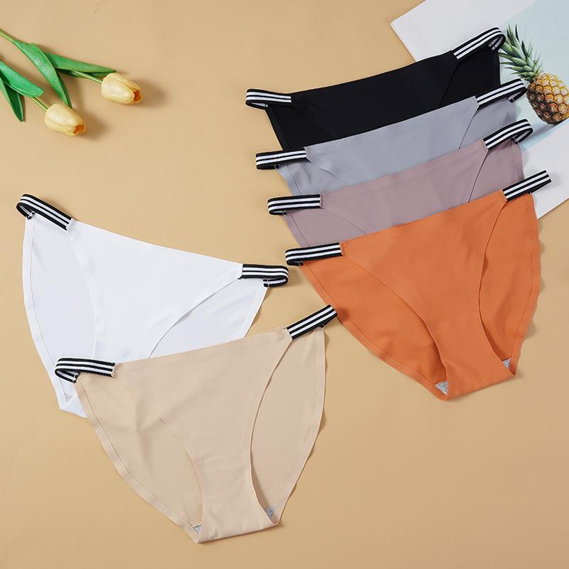 Модные бесшовные трусики, женские трусы с низкой посадкой, удобные трусы, полосатый пояс, ледяной шелк, сексуальное женское нижнее белье, нижнее белье
