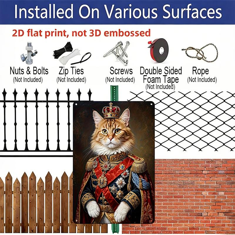 2D Flat, 1pc, Royal Maine Coon Cat King Metal Aluminum Sign - Retro Funny Cat Lover Wall Decor Does Not Need Electricity, Perfect for Country Yard