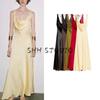 Summer New Women Clothes Draped V-neck A- Line Asymmetric Hem Silk Satin Texture Dress 2590987