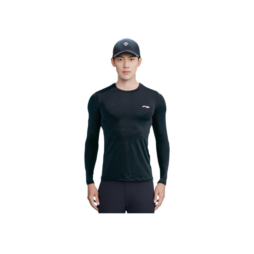Li Ning Fitness Sports с длинным рукавом дышащая быстросохнущая тренировочная рубашка для велоспорта мужские топы черного цвета AUDSB43
