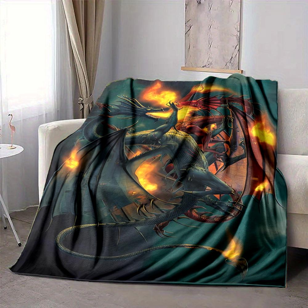 1Pc Dragon Flames Blanket Soft And Comfortable Casual Warm Camping Travel Christmas Halloween Xmas Gift M92846