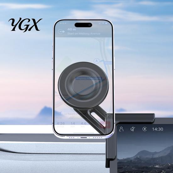 Clip-on Phone Holder Car Magnetic Dashboard & Screen Mount Minimalist Adjustable Shock-Absorbing Clip-On Stand for GPS Navigation Screen-friendly