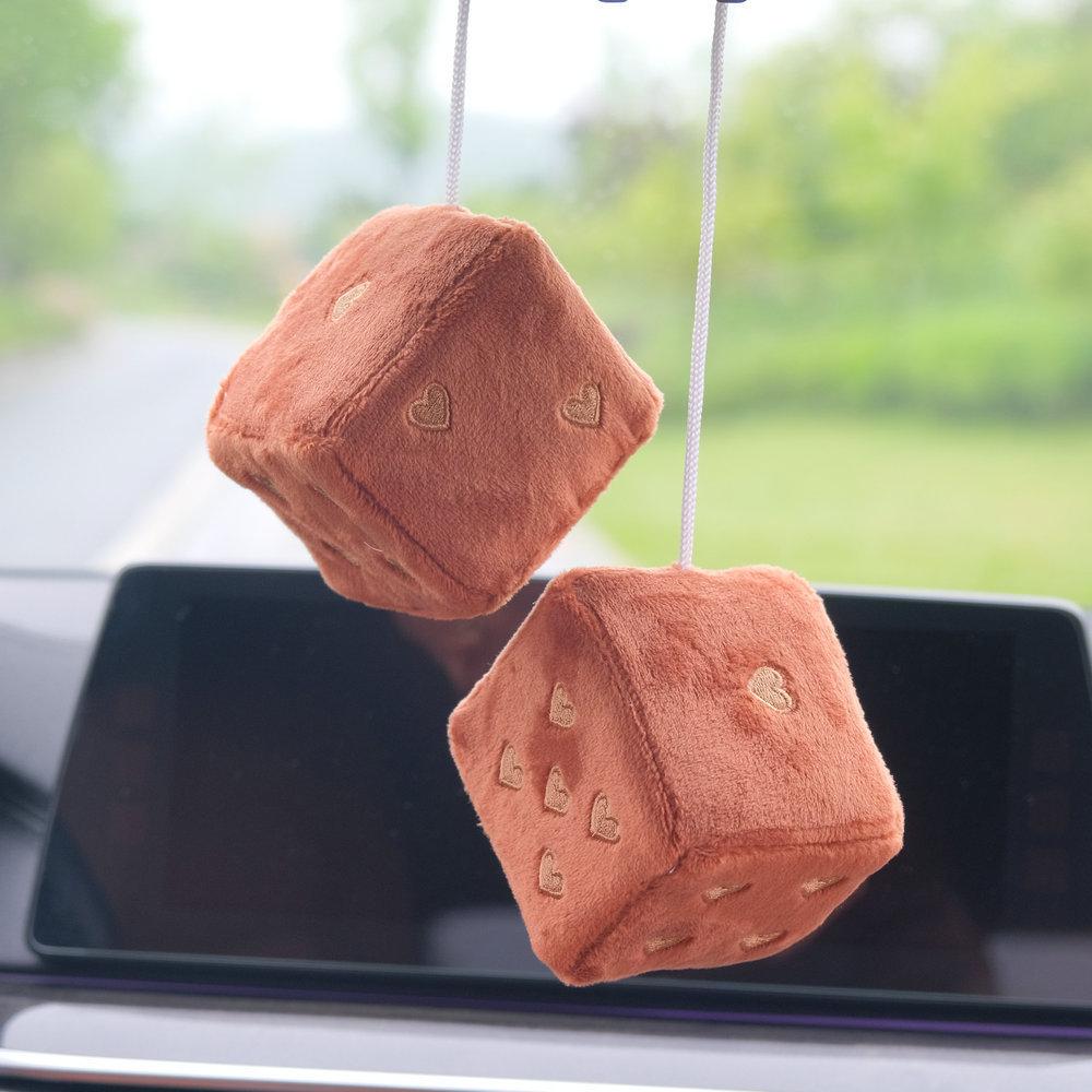 A Pair Of Plush Dice Heart-shaped Decorations For Car Rearview Mirrors, Retro Square Decorative Dice For Car Hanging Accessories