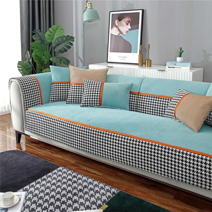 Роскошный клетчатый плотный мягкий плюшевый бархатный чехол для дивана, современный чехол для дивана с откидной спинкой, сиденье для дивана, полотенце для гостиной