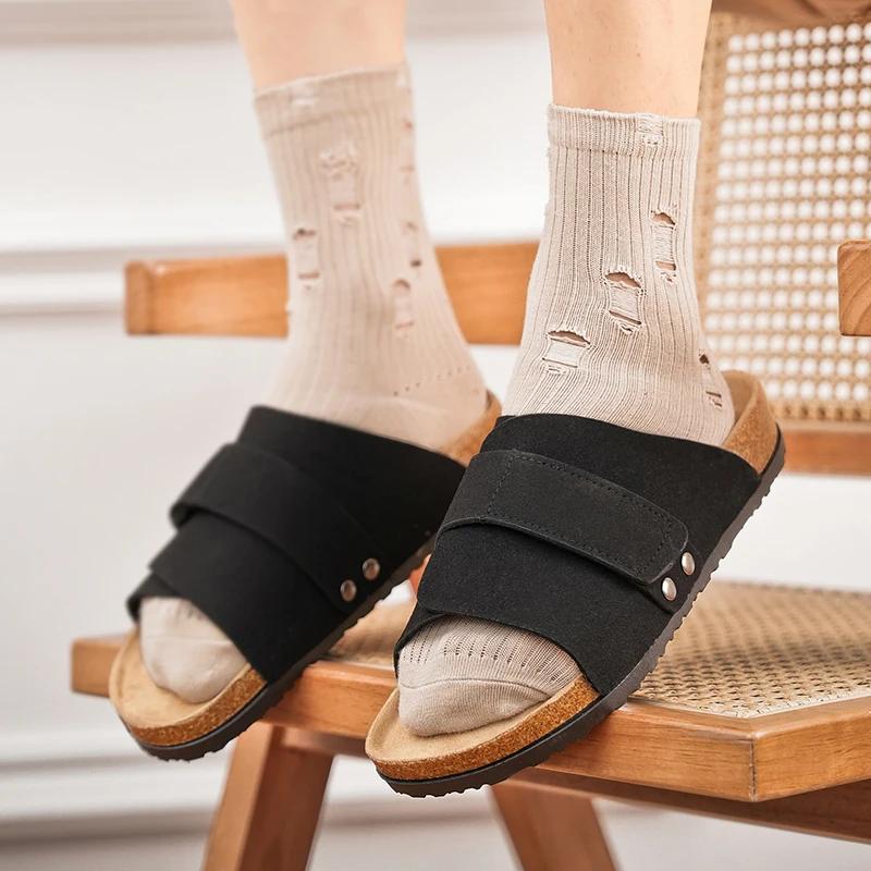 Indoor Fashion Arch Support Mules Half Slippers Women Soft Non-Slip Flat Slides Summer Lightweight Cork Footbed Clogs Ladies
