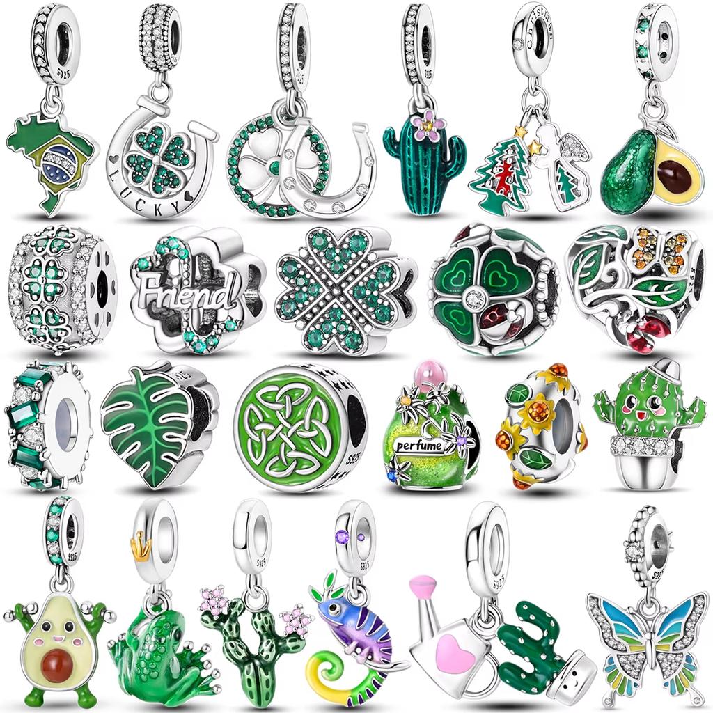 925 Silver Green Series Tree Cactus Avocado Pendant DIY Charm Beads Fit Bangle Charms Bracelet Women Jewelry