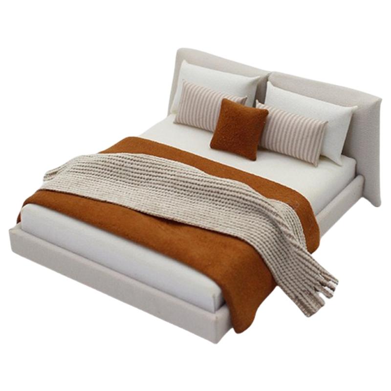 Кукольные домики 1/20 Спальня Миниатюрная Двуспальная кровать и Постельные принадлежности Реалистичный Современный Дизайн интерьера Комнатная сцена Дисплей Аксессуар