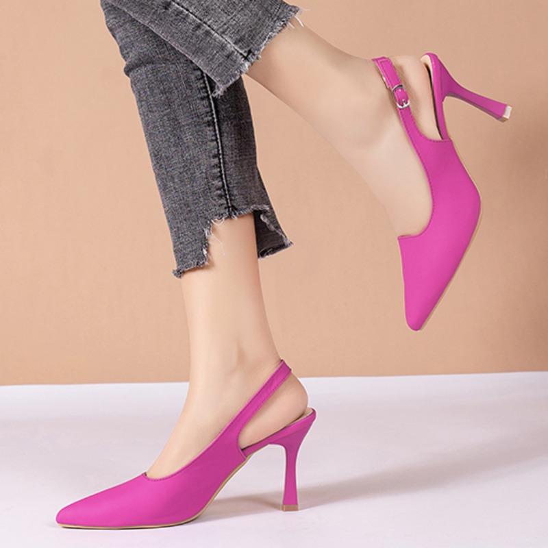 Женские летние босоножки на высоком каблуке с острым носком и небольшим вырезом, модные однотонные женские босоножки Baotou с открытой пяткой, большой размер