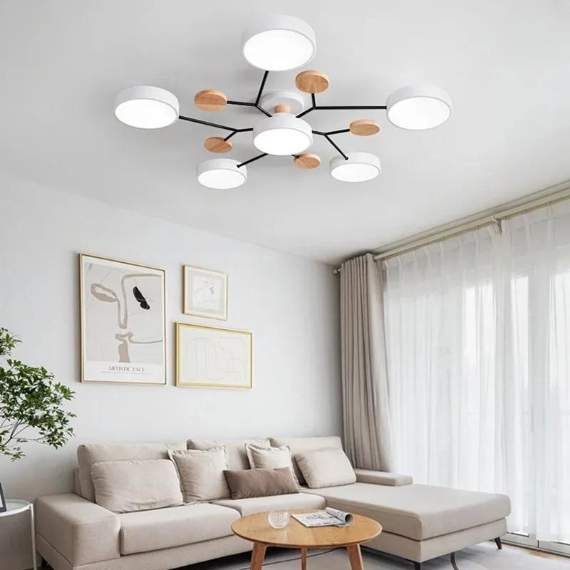Nordic Living Room Ceiling Chandelier Bedroom Modern LED Ceiling Light Kitchen Wooden Chandelier Dining Room Lamp Aisle Lighting