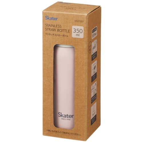 Skater Straw Mug, Dusky Pink, 350ml, Insulated Stainless Steel Water Bottle, One-Touch Open, STOT3ST-A