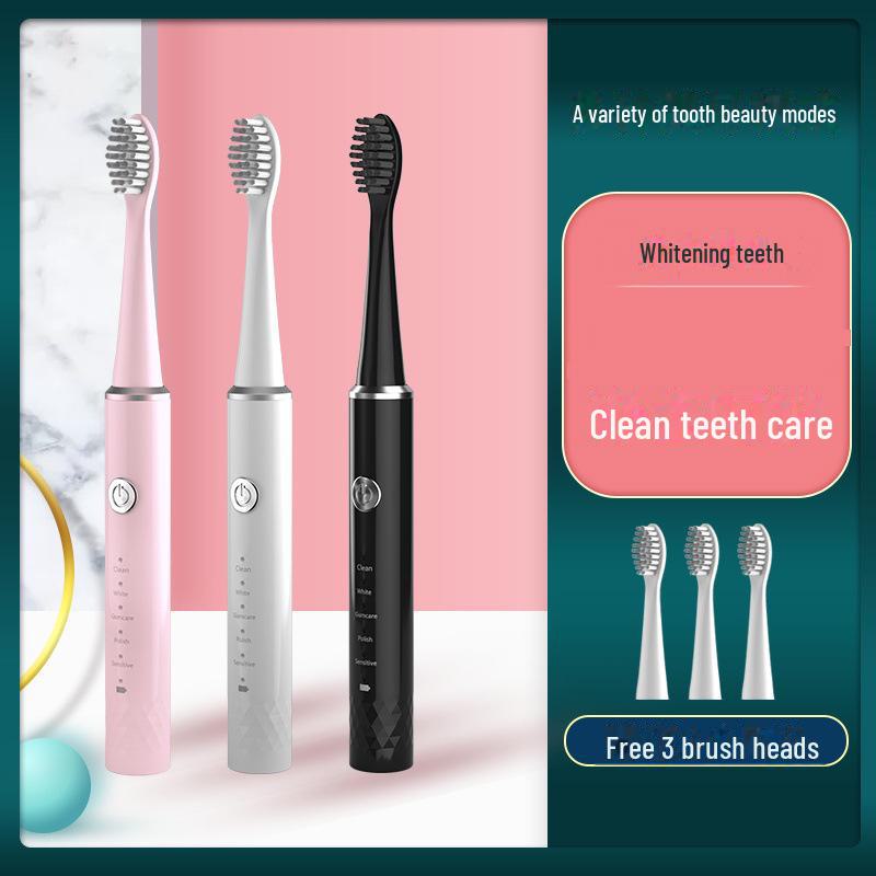 Серебряная портативная перезаряжаемая водонепроницаемая электрическая зубная щетка Sonic с 5 скоростями и мягкой щетиной для взрослых.