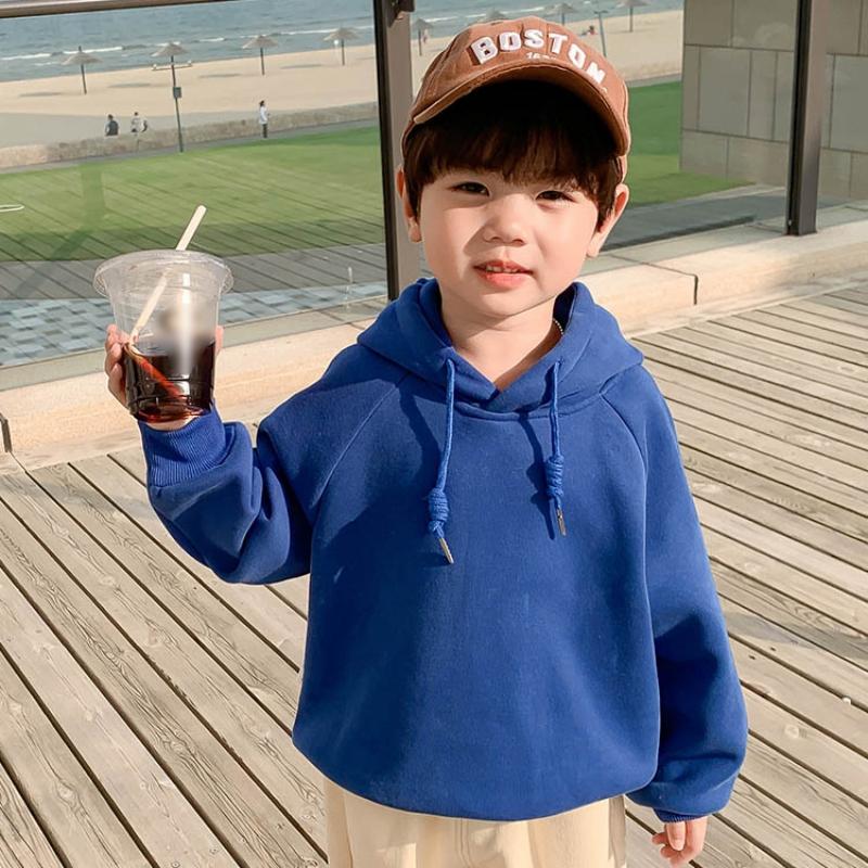 Детские толстовки с капюшоном, повседневный однотонный однотонный топ с длинными рукавами, простой и милый топ