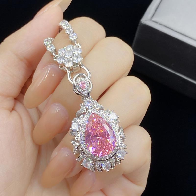 BELLA BOX Серьги-подвески с открытой петлей из розового циркония с ажурным дном и каплевидной формой для женщин