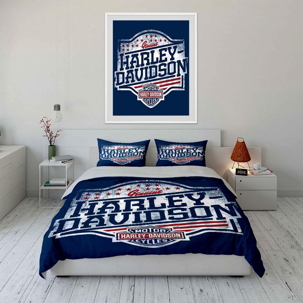 Harley-Davidson Logo Print Bedding Duvet Cover Set Duvet Cover Pillowcases (1*Duvet Cover 2*Pillowcases, without duvet insert)
