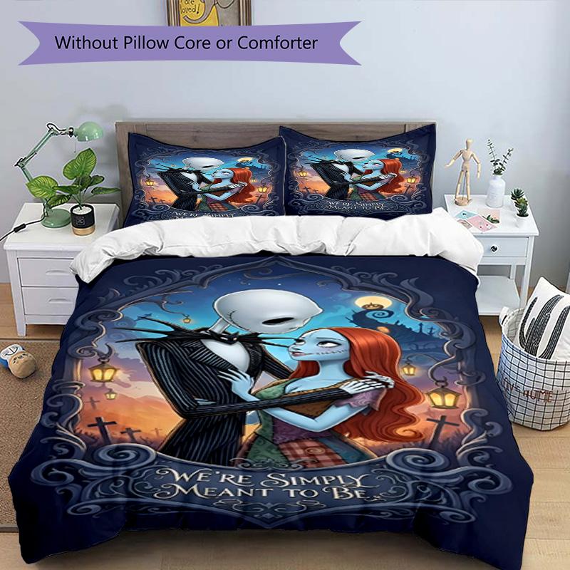 3pcs Duvet Cover Set (1*Duvet Cover + 2*Pillowcase, Without Core), The Nightmare Before Christmas Print Bedding Set, Bedroom Decor, All‑Season, Birthd