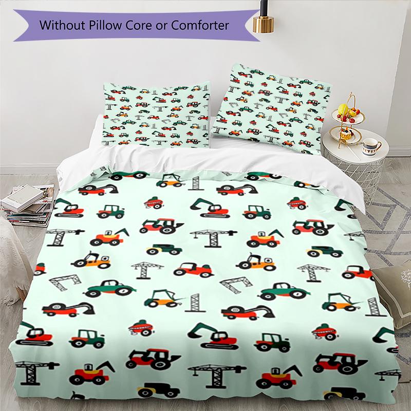 3pcs excavator Bedding Set Duvet Cover Closure Includes 1 Duvet Cover & 2 Pillowcases, Soft and Comfortable for All Seasons.