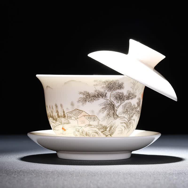Premium Rotating Ceramic Gaiwan Tea Cup