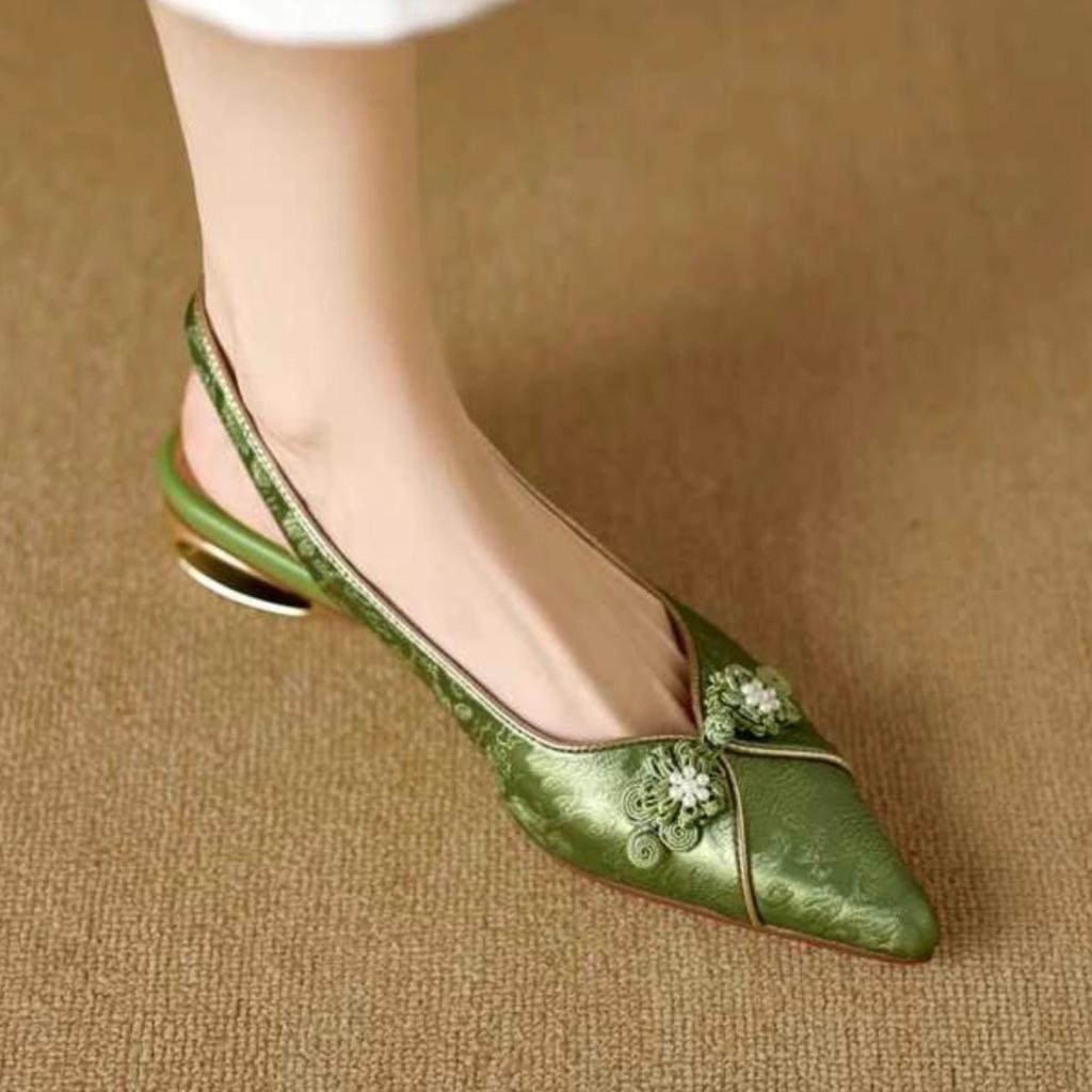 --Остроконечные модные сандалии-мешки женские ципао дизайн чувство пустые одинарные туфли