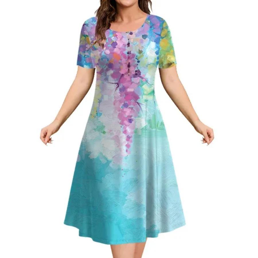 Модные элегантные женские платья с 3D-принтом, свободные платья А-силуэта больших размеров, женское повседневное платье с коротким рукавом и цветочным принтом, большой размер 6XL