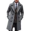 Men Long Woolen Coat Lapel Long Sleeve Solid Color Windbreaker Pockets Double Breasted Solid Color Mid-length