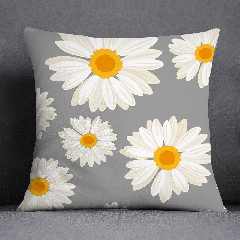 Gray Low White Flower Pattern Home Decoration Pillowcase Square Pillowcase Home Office Decoration Cushion Cover