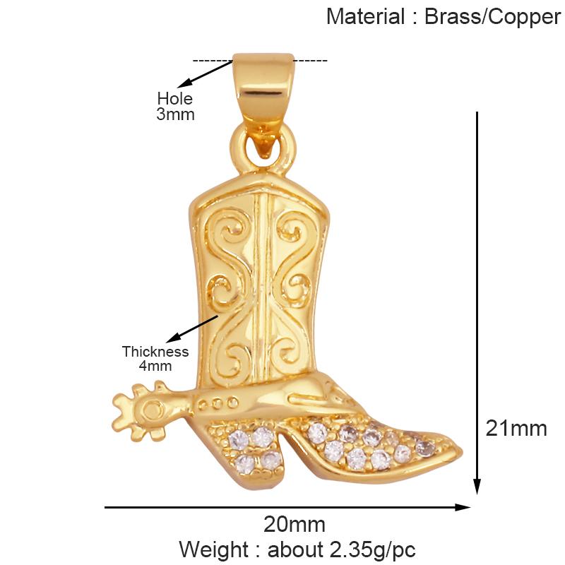Fashion Cowboy Hat Boots Dance Shoes Bra Birdcage Sports Charm Pendant,Zircon Real Gold Necklace Craft Jewelry Supplies K68