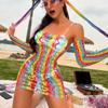 Summer Outfits Transparent Fishnet Tank Tops Bikini Cover Ups Rainbow Swimsuit Women Mesh Dress
