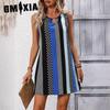 GMXIA Dresses Summer Floral Striped Tank Dress Beach Dresses