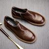 Кожаные повседневные кожаные туфли для мужчин с одной ногой, туфли с большой головкой, мужские туфли на платформе, с круглой головкой, ленивые мокасины для мужчин
