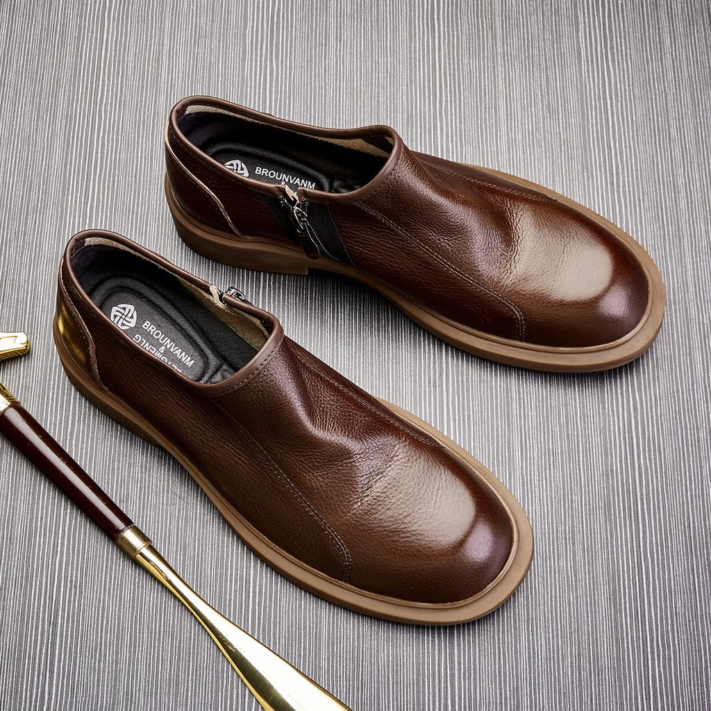 Кожаные повседневные кожаные туфли для мужчин с одной ногой, туфли с большой головкой, мужские туфли на платформе, с круглой головкой, ленивые мокасины для мужчин