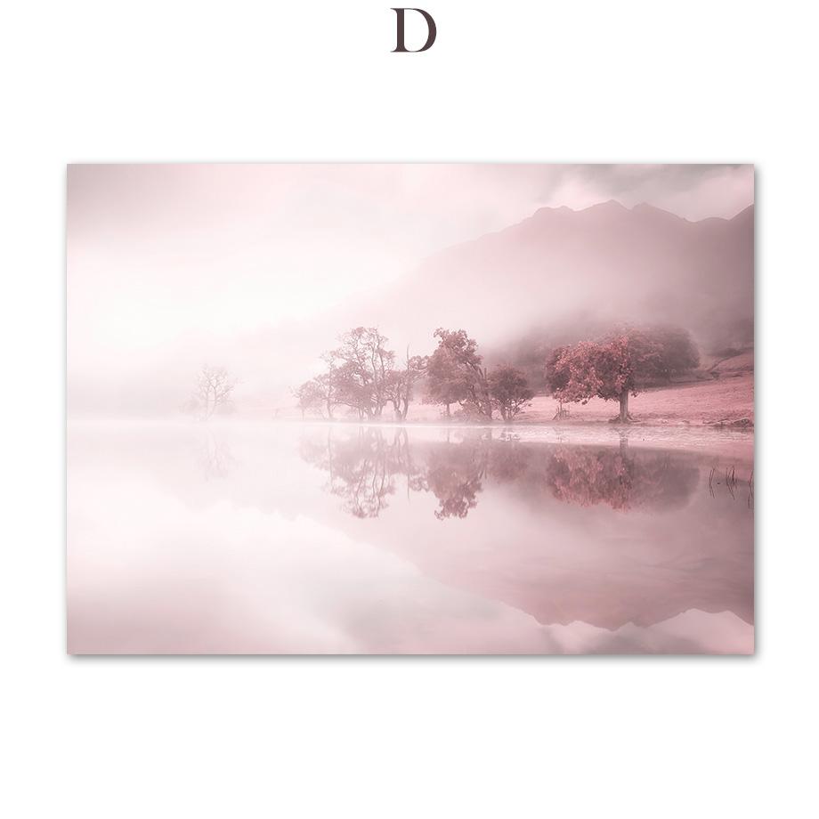 Розовый пион, озеро, велосипед, дерево, восход солнца, цветочный настенный художественный холст, картина, плакаты на скандинавскую тему и принты, настенные панно для декора гостиной